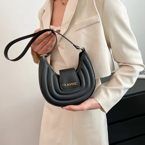 Borsa Dumpling da Donna in Pelle PU Moda Trapuntata da Sottobraccio Borsa a Tracolla Classica con Lettere Stampate per Uso Quotidiano