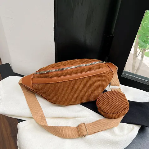 Riñonera Casual de Algodón Lino Pana para Mujer Color Sólido Bolso de Pecho Vintage Con Monedero Redondo Correa Ajustable