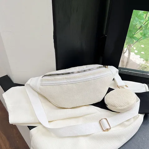 Riñonera Casual de Algodón Lino Pana para Mujer Color Sólido Bolso de Pecho Vintage Con Monedero Redondo Correa Ajustable