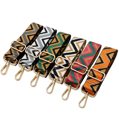 Bandoulière de Sac de Rechange Tissée Géométrique Colorée Sangle de Sac à Main Réglable avec Crochets Pivotants Accessoires de Sac
