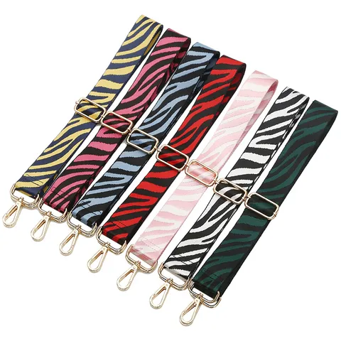 Adjustable Zebra Pattern Wide Bag Strap Replacement Crossbody Shoulder Purse Belt With Metal Clasp Polyester Woven Strap For Women Bags