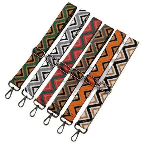 Bandoulière de Sac de Rechange Tissée Géométrique Colorée Sangle de Sac à Main Réglable avec Crochets Pivotants Accessoires de Sac