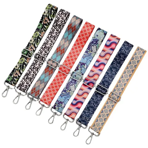 Adjustable Wide Bag Strap Replacement Polyester Crossbody Shoulder Strap Multicolor Geometric Pattern Leopard Flower Floral Printed Belt With Metal Clasps Accessories For Women Purse Handbag