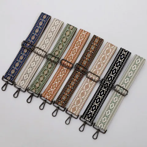 Ethnic Geometric Woven Wide Bag Strap Adjustable Replacement Crossbody Shoulder Bag Belt With Metal Clasp Hardware For Women Purse