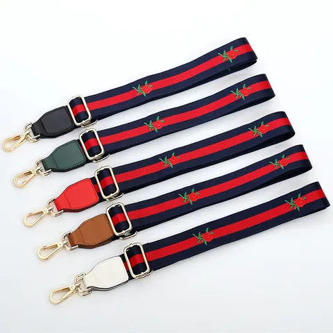 Nylon Embroidered Rose Webbing Shoulder Strap Replacement Adjustable Crossbody Bag Strap Fashion Bag Accessory