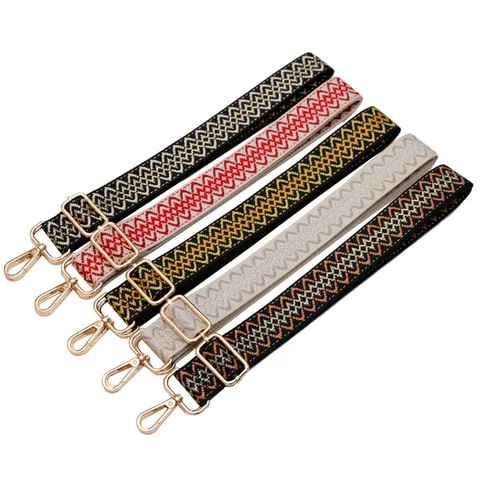 Adjustable Geometric Woven Bag Strap Replacement Polyester Cotton Lurex Interwoven Crossbody Shoulder Bag Strap For Women Men Bag Accessories