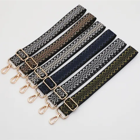 Adjustable Geometric Woven Bag Strap Replacement Polyester Cotton Lurex Interwoven Crossbody Shoulder Bag Strap For Women Men Bag Accessories