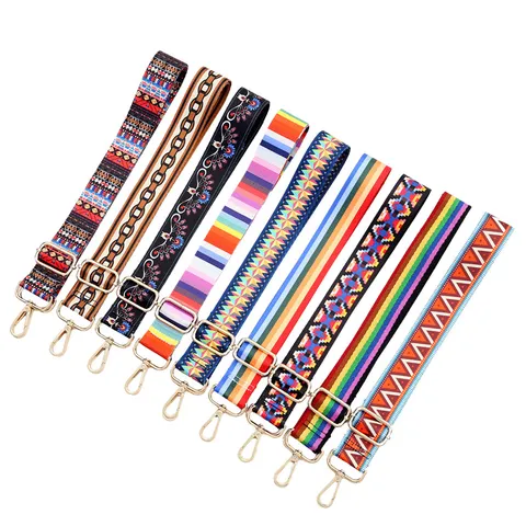 Ethnic Style Woven Polyester Bag Strap Adjustable Wide Shoulder Crossbody Bag Replacement Belt With Metal Clasp Hardware Accessories