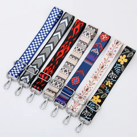 Adjustable Wide Bag Strap Ethnic Style Printed Replacement Shoulder Belt Geometric Floral Pattern Colorful Woven Webbing Strap For Handbag Crossbody Bag Women Accessories