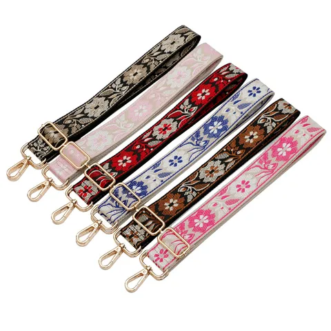 Ethnic Style Floral Pattern Wide Bag Strap Cotton Polyester Jacquard Adjustable Replacement Shoulder Strap For Crossbody Bag Decoration