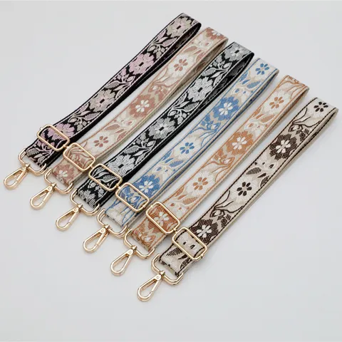 Ethnic Style Floral Pattern Wide Bag Strap Cotton Polyester Jacquard Adjustable Replacement Shoulder Strap For Crossbody Bag Decoration