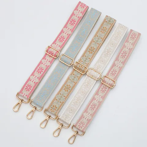 Etnische Stijl Polyester Brede Tasriem Geometrisch Jacquard Bloem Vervangende Schouderriem Met Metalen Sluiting Verstelbaar Verdikte Lengte Verlenging Voor Handtas Vrouwen Portemonnee Accessoires