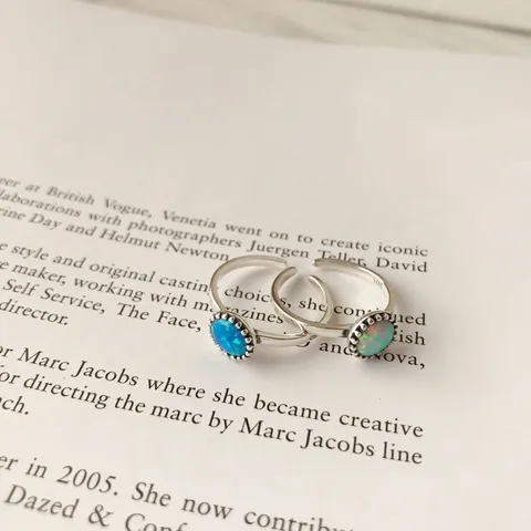 Vintage 925 Sterling Silber Opal Ring Für Damen Koreanischer Stil Verwittert Geometrisch Verstellbar Offener Ring Schmuck Geschenk