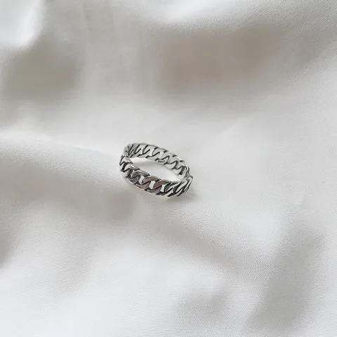 Anello Aperto a Catena in Argento Sterling 925 Vintage per Donna Anello a Fascia Regolabile Geometrico Invecchiato Gioielli in Argento Antico Regalo