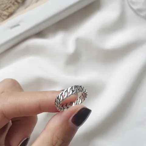 Anello Aperto a Catena in Argento Sterling 925 Vintage per Donna Anello a Fascia Regolabile Geometrico Invecchiato Gioielli in Argento Antico Regalo