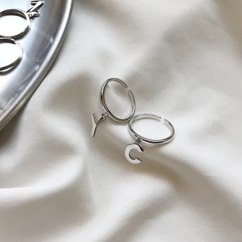 925 Sterlingsilber Anfangsbuchstaben Ring Für Damen Verstellbarer Offener Ring Hängender Anfangs Charm Ring Koreanischer Schmuck