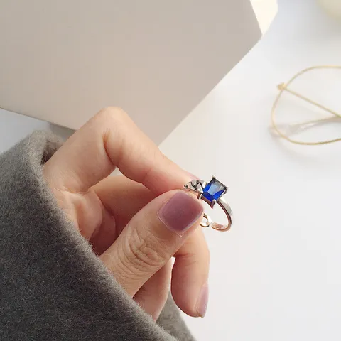 Retro Silber Strass Geometrisch Kettenglieder Offener Ring Antikisiert Rechteckiger Akzent Fingerring Für Damen Tägliche Mode Schmuck Geschenk