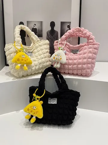 Bolso de Mano de Nailon con Textura de Burbuja Estilo Coreano Ins Dulce Plisado Informal Color Sólido Cremallera Bolso de Teléfono para Mujer