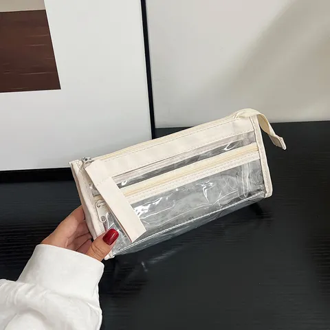 Estuche de Lápices de PVC Claro Gran Capacidad Bolsa de Almacenamiento con Cremallera Multicapa Bolsa de Maquillaje Transparente Bolsa de Viaje para Estudiantes Papelería Organizador de Maquillaje