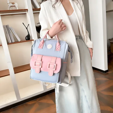 Zaino Fasciatoio Multifunzionale in Tessuto Oxford Blocco di Colore Grande Capacità Borsa da Viaggio per Bambini da Mamma Zaino per Esterno