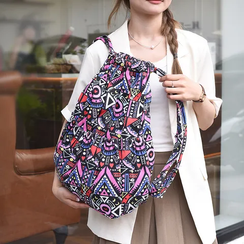Sac à Dos à Cordon en Toile Imprimée Ethnique Bohème pour Femmes Hommes Sac Seau Décontracté pour Voyage Sport de Plein Air