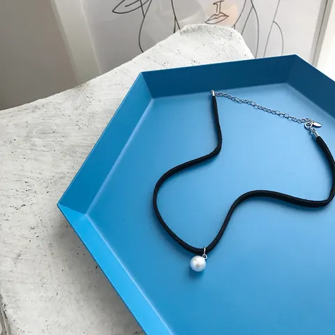 Choker Halskette 925 Sterlingsilber Künstliche Perle Damen Schwarz Samtband Kragen Modeschmuck Geschenk
