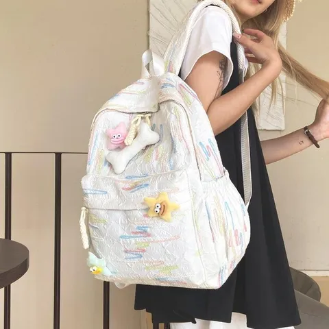 Sac à Dos en Nylon Couture Matelassée Style Frais Doux Sac d'École pour Étudiants Université Unisexe Couleur Unie