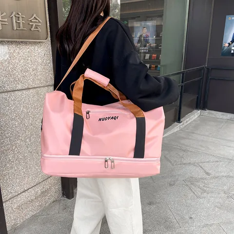 Women Oxford Cloth Travel Bag Large Capacity Gym Bag Waterproof Weekend Overnight Duffel Bag With Shoe Compartment For Fitness Short Trip Casual