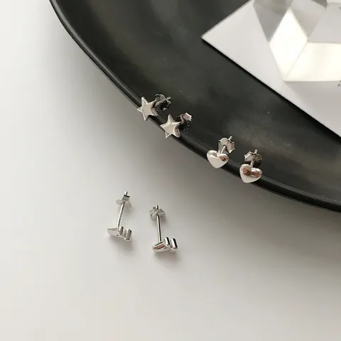 925 Sterlingsilber Minimalistisch Süß Stern Herz Krone Ohrstecker Zierlicher Platinierter Hypoallergener Piercingschmuck Für Damen Geschenk