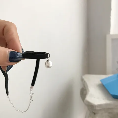 Choker Halskette 925 Sterlingsilber Künstliche Perle Damen Schwarz Samtband Kragen Modeschmuck Geschenk