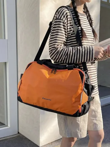 Borsa da Viaggio Duffel Color Block alla Moda Grande Capacità Impermeabile Borsa a Tracolla per Brevi Viaggi Unisex