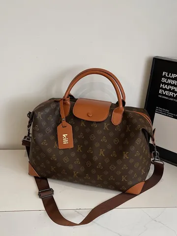 Vintage Monogram Travel Duffel Bag Large Capacity Waterproof PU Leather Weekender Bag Luggage Bag For Men Women