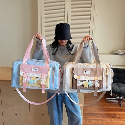 Μεγάλη Χωρητικότητα Τσάντα Ταξιδιού Duffel Αδιάβροχο Καμβάς Messenger Αποσκευή Color-Blocking Casual Τσάντα Ταξιδιού Για Γυναίκες Άνδρες