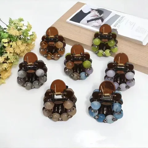 Pince à Cheveux en Résine Style Ins Coréen Avec Perle Artificielle Strass Élégant Accessoires de Coiffure Queue de Cheval Pour Femmes