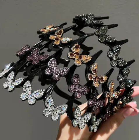 Bandeau Papillon en Strass Serre-Tête en Plastique et Résine Bande à Cheveux Ondulée Antidérapante Accessoires de Mode pour Femmes