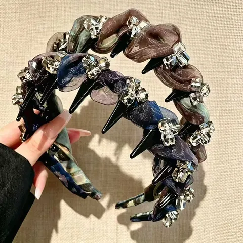 Serre-tête en Mesh Strass Chic Pour Femmes Mode Haute Couronne Cercle De Cheveux Élégant Accessoires De Cheveux De Fête Coiffure De Style Quotidien