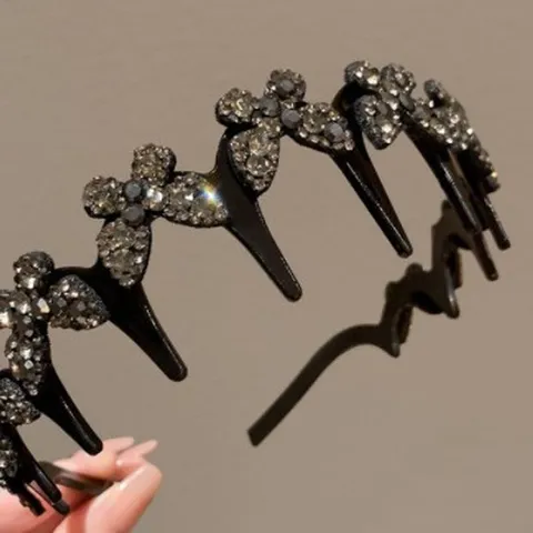 Bandeau Papillon en Strass Serre-Tête en Plastique et Résine Bande à Cheveux Ondulée Antidérapante Accessoires de Mode pour Femmes