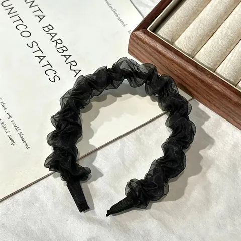 Doux Serre-tête Plissé en Mousseline pour Femmes Anneau à Cheveux Quotidien Décontracté Accessoires de Cheveux Couleur Unie Élégants