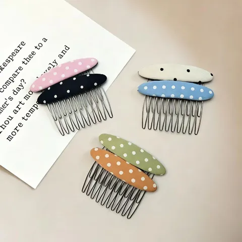 Peigne Latéral en Tissu à Pois Dents en Métal Pince à Cheveux Outil de Coiffure Accessoires Cheveux pour Femmes