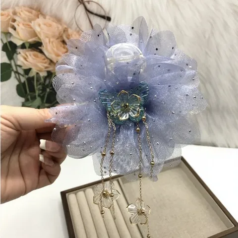 Pince à Cheveux en Maille Florale Avec Nœud Gland Élégante Grande Pince Accessoires Cheveux pour Femmes Coiffure Quotidienne