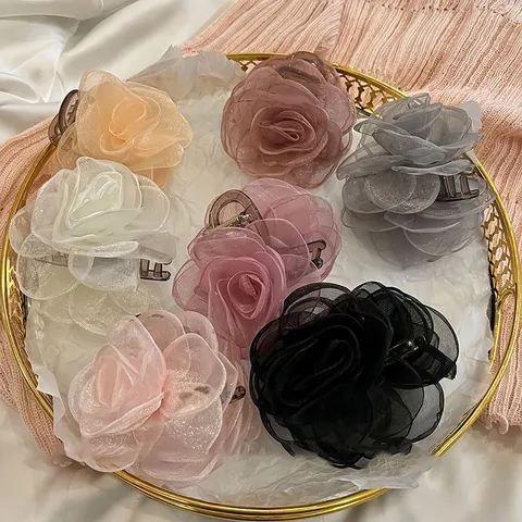 Chic Maille Camélia Fleur Pince à Cheveux pour Femmes Élégant Rose Barrette à Cheveux Doux Quotidien Accessoires de Coiffure Coiffure