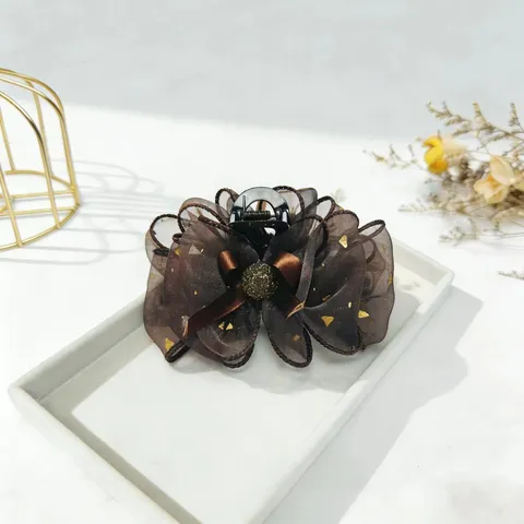 Pince à Cheveux Nœud en Filet Doré Style Hepburn Élégante Pince Mâchoire Noir Café Accessoires de Cheveux pour Femmes