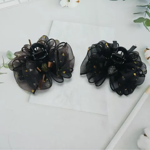 Pince à Cheveux Nœud en Filet Doré Style Hepburn Élégante Pince Mâchoire Noir Café Accessoires de Cheveux pour Femmes