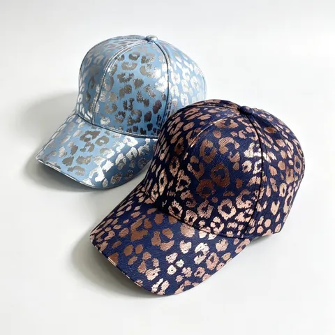 Fashion Western Denim Cotton Baseball Cap Gold Foiled Leopard Print Curved Brim Hard Top Sunshade Adjustable Hat For Unisex