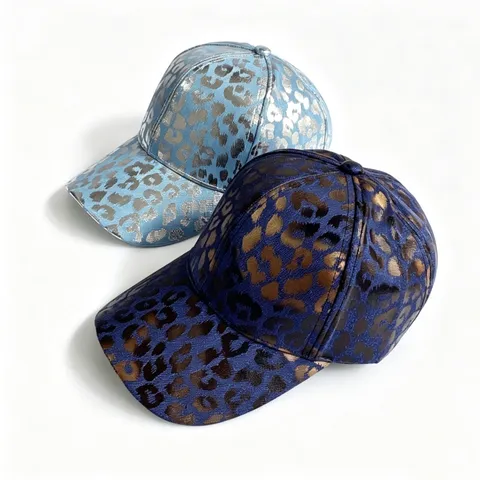 Fashion Western Denim Cotton Baseball Cap Gold Foiled Leopard Print Curved Brim Hard Top Sunshade Adjustable Hat For Unisex