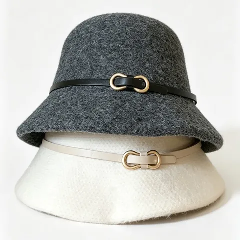 Franse Vintage Polyester Vissershoed Met Leren Riemgesp Ronde Kroon Brede Rand Fedora Hoed Voor Herfst Winter Vrouwen