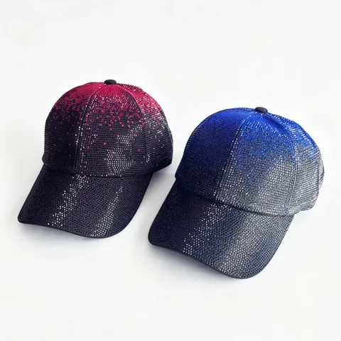 Casquette de Baseball Tendance en Coton Dégradé de Strass Chapeau de Soleil Luxueux Réglable Décontracté pour Femme