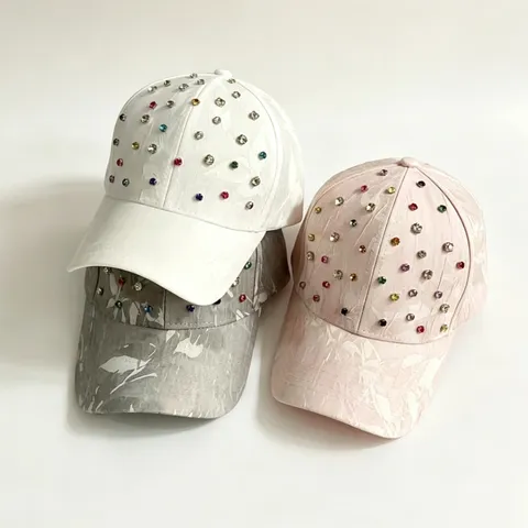 Luxe Strass Polyester Honkbalpet Voor Dames Gebogen Rand Zonneklep Pet Bedruckt Modieus Verstelbaar Outdoor Reizen