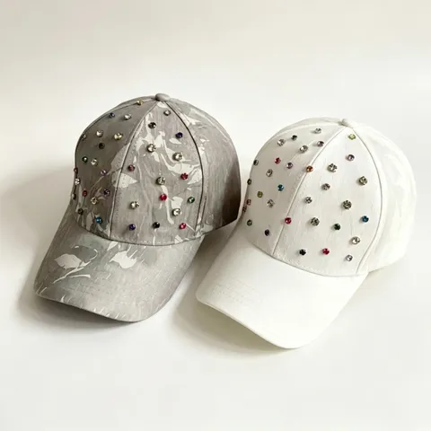 Luxe Strass Polyester Honkbalpet Voor Dames Gebogen Rand Zonneklep Pet Bedruckt Modieus Verstelbaar Outdoor Reizen