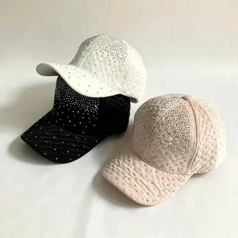 Casquette de Baseball Mode en Polyester Velours Doré Avec Ornement en Strass Épaisse Chaude Coupe-vent Réglable Large Bord Chapeau Trucker Unisex